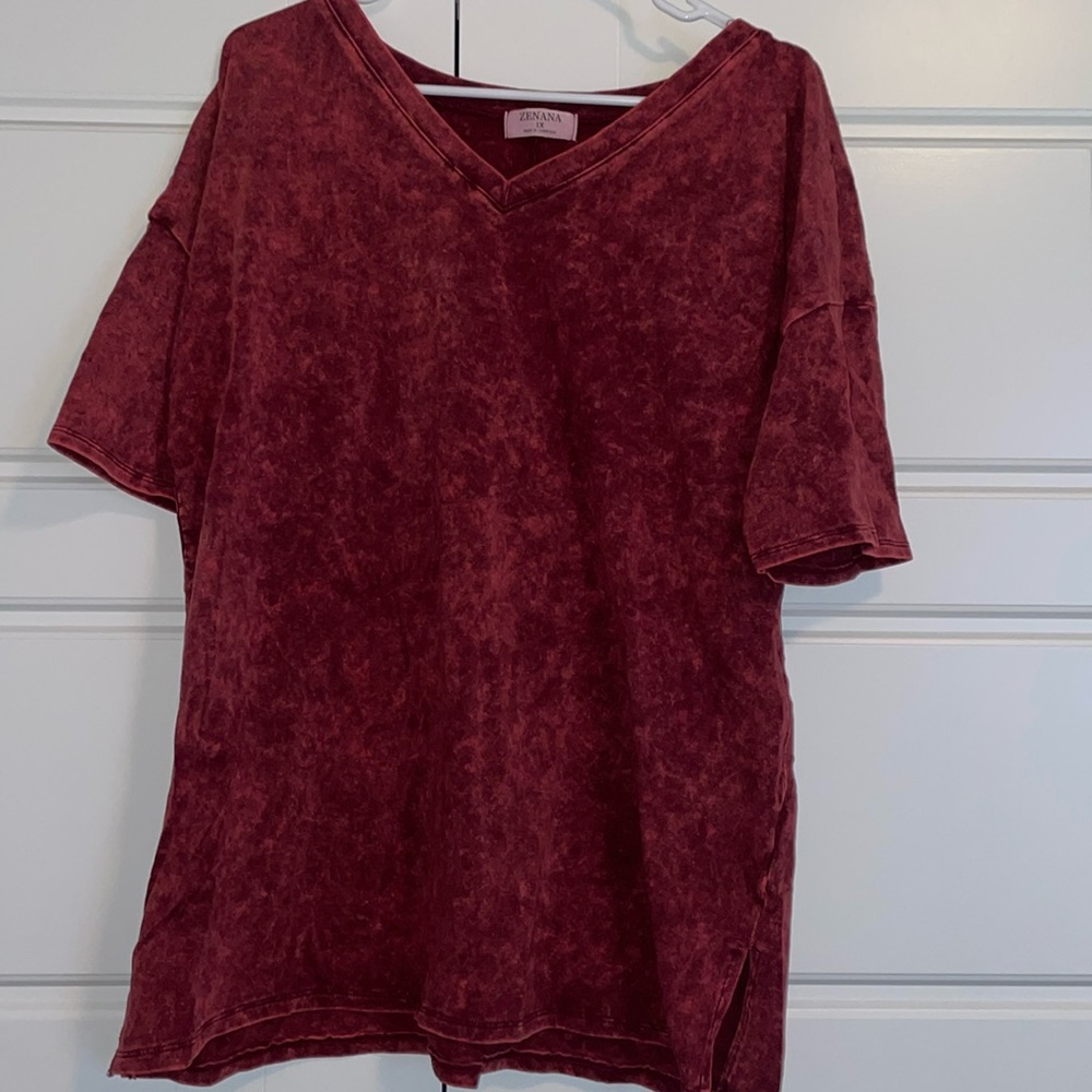 ZENANA V-NECK ACID WASH TEE